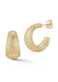 14K Gold Bold Mesh C Hoop Earrings