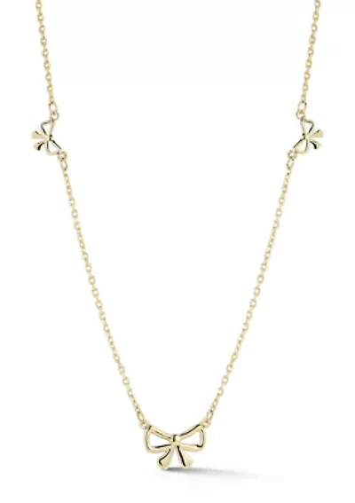 14K Gold Bow Station Necklace
