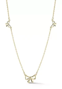14K Gold Bow Station Necklace