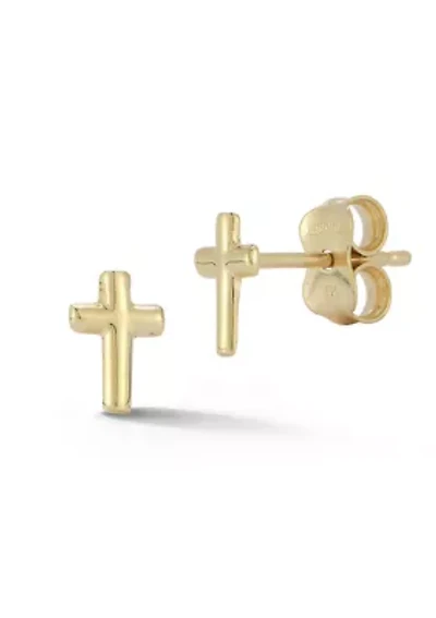 14K Gold Dainty Cross Stud Earrings