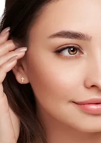 14K Gold Dainty Cross Stud Earrings