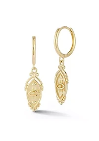 14K Gold Evil Eye Charm Huggie Hoop Earrings