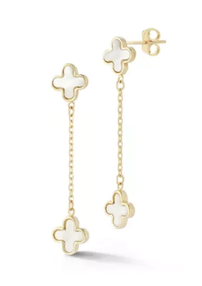 14K Gold Mother of Pearl Clover Drop Earrings