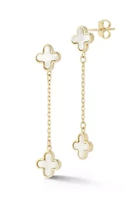 14K Gold Mother of Pearl Clover Drop Earrings