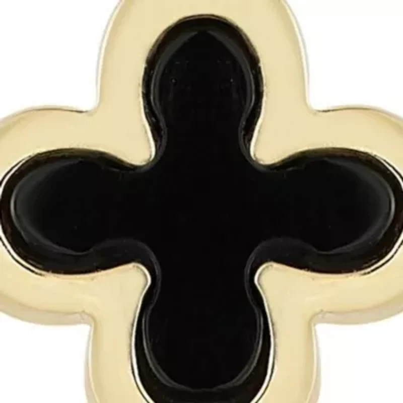 14K Gold Black Onyx Clover Charm Huggie Hoop Earrings