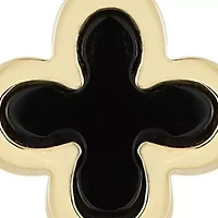 14K Gold Black Onyx Clover Charm Huggie Hoop Earrings