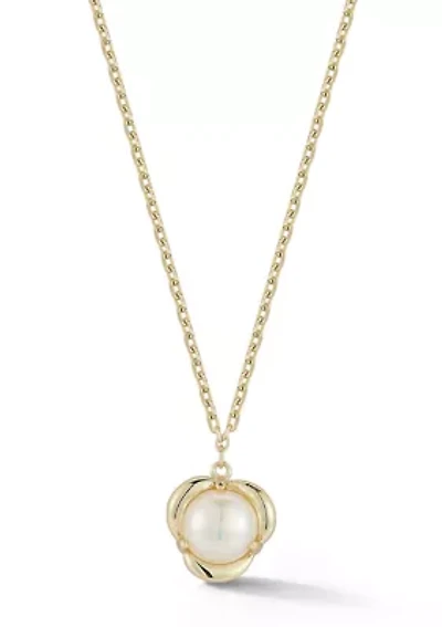 14K Gold Floral Pearl Pendant Necklace