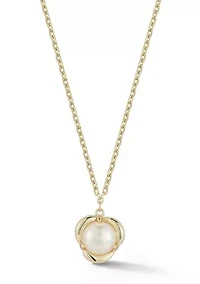14K Gold Floral Pearl Pendant Necklace