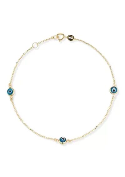 14K Gold Triple Evil Eye Bracelet