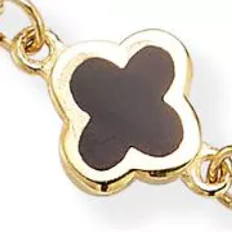 14K Gold Black Enamel Dainty Clover Bracelet
