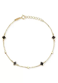 14K Gold Black Enamel Dainty Clover Bracelet
