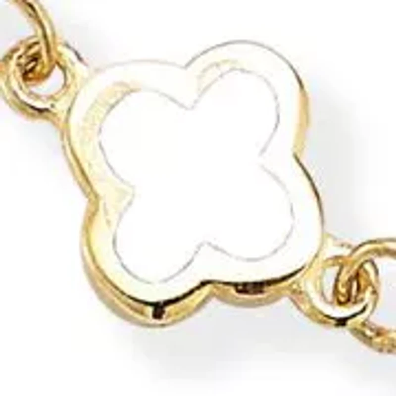 14K Gold White Enamel Dainty Clover Bracelet