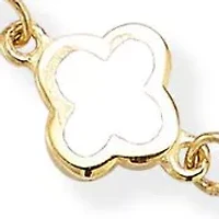 14K Gold White Enamel Dainty Clover Bracelet