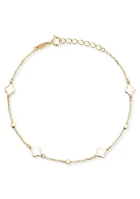 14K Gold White Enamel Dainty Clover Bracelet