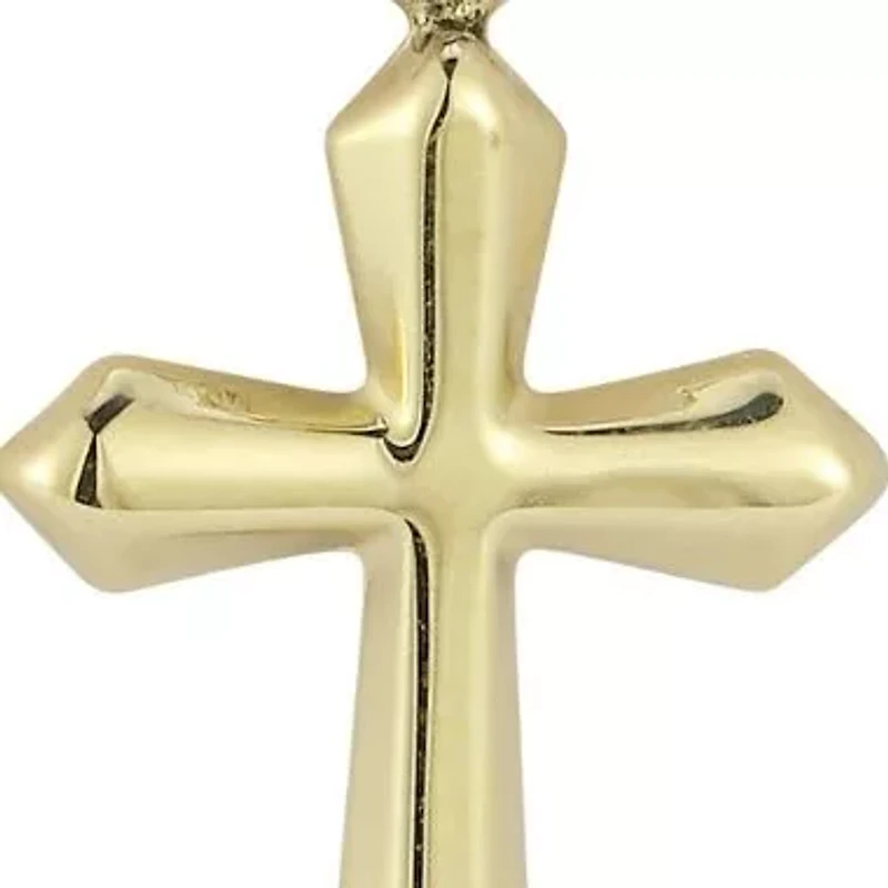 14K Gold Cross Pendant Necklace with Cherub Charm