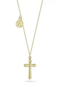 14K Gold Cross Pendant Necklace with Cherub Charm