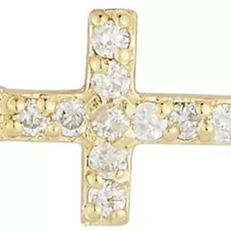 14K Gold Diamond Sideways Cross Pendant Necklace