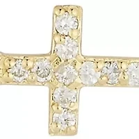 14K Gold Diamond Sideways Cross Pendant Necklace