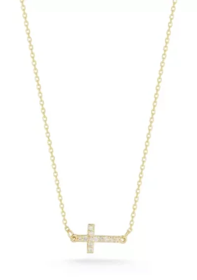 14K Gold Diamond Sideways Cross Pendant Necklace