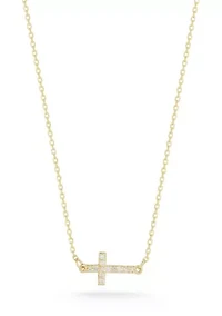 14K Gold Diamond Sideways Cross Pendant Necklace