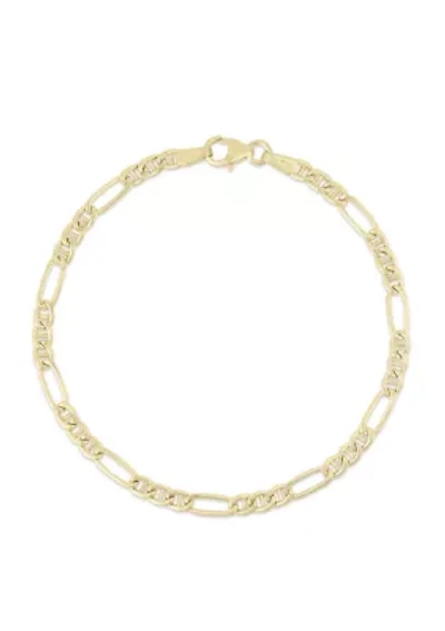 14K Gold Mariner Link Figaro Chain Bracelet, Made in Italy