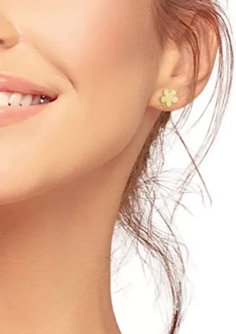 14K Gold Puffed Flat Flower Stud Earrings, Made in Italy