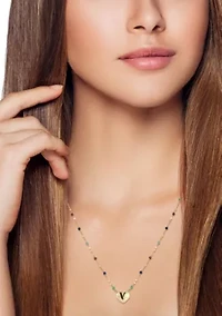 14K Gold Heart Pendant Gemstone Beaded Necklace, Made in Italy