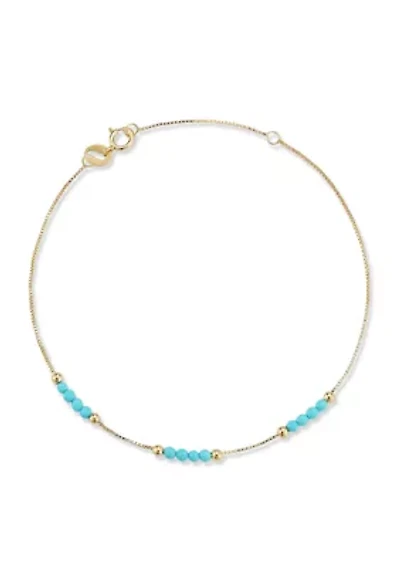 14K Gold Turquoise Station Bracelet, Made in Italy