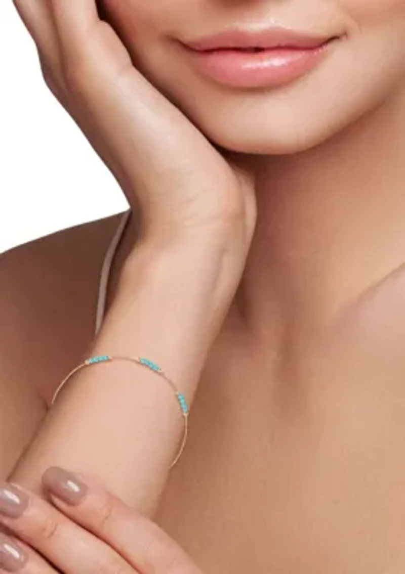 14K Gold Turquoise Station Bracelet, Made in Italy