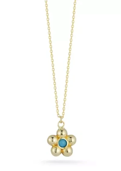 14K Gold Turquoise Flower Pendant Necklace
