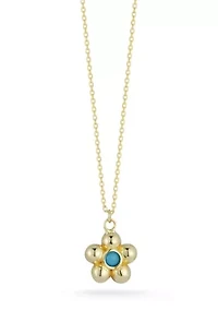 14K Gold Turquoise Flower Pendant Necklace