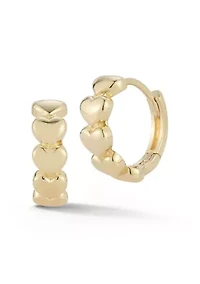 14K Gold Heart Huggie Hoop Earrings