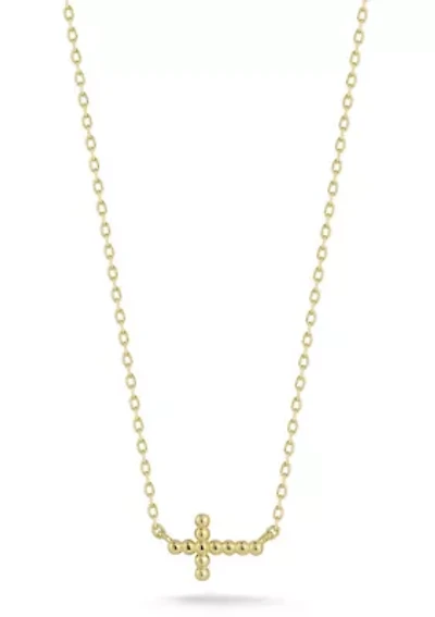 14K Gold Sideways Bubble Cross Pendant Necklace
