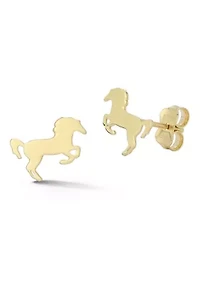 14K Gold Horse Stud Earrings