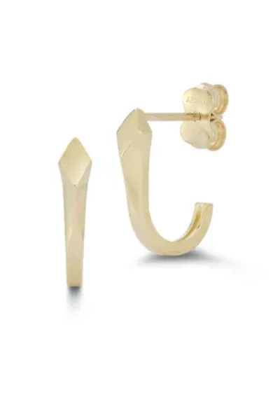 14K Gold Pointed J Hoop Earrings