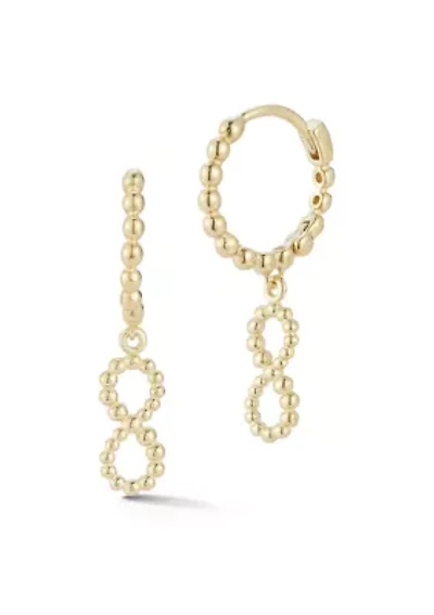 14K Gold Open Infinity Charm Bubble Huggie Hoop Earrings