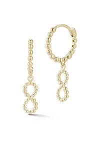 14K Gold Open Infinity Charm Bubble Huggie Hoop Earrings