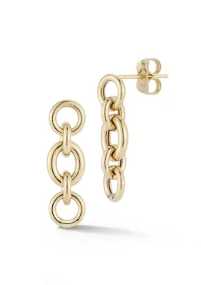 14K Gold Circle Link Drop Earrings