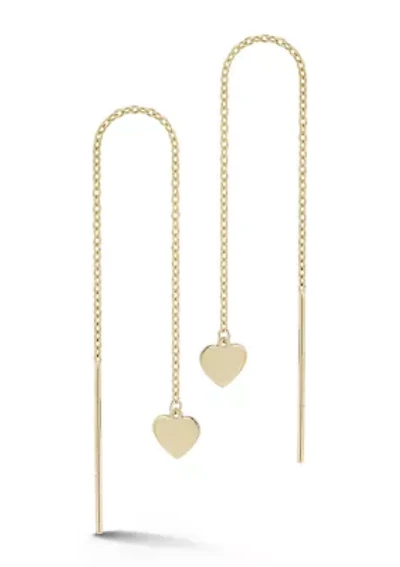 14K Gold Flat Heart Threader Earrings