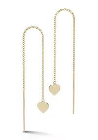 14K Gold Flat Heart Threader Earrings