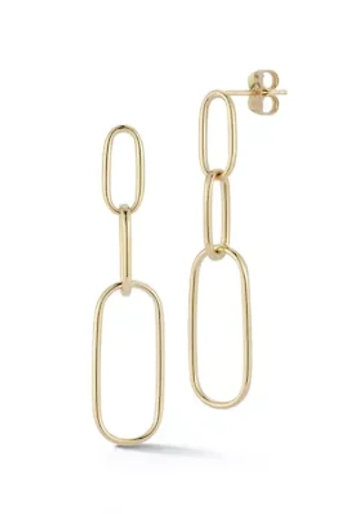 14K Gold Large Rounded Square Oval Drop Earrings