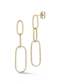 14K Gold Large Rounded Square Oval Drop Earrings