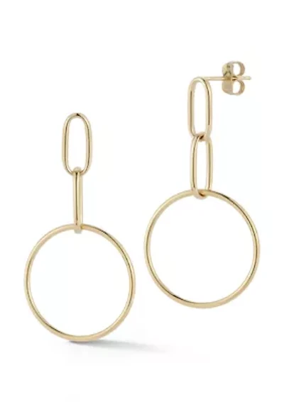 14K Gold Large Circle Drop Earrings