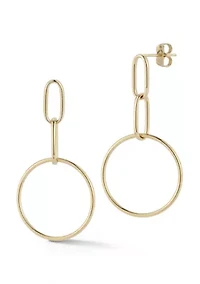 14K Gold Large Circle Drop Earrings
