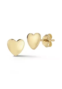 14K Gold Dainty Puffed Heart Stud Earrings, Made in Italy