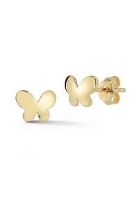 14K Gold Dainty Puffed Butterfly Stud Earrings, Made in Italy