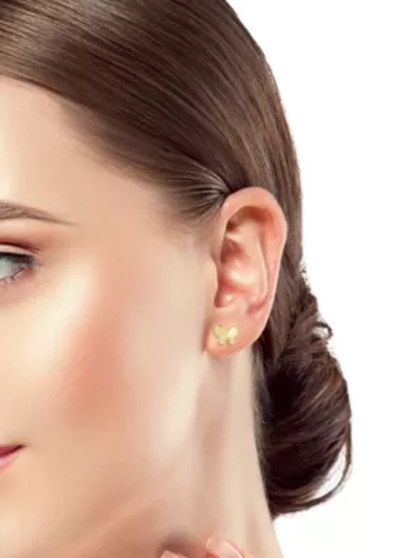 14K Gold Dainty Puffed Butterfly Stud Earrings, Made in Italy