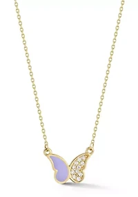 14K Gold Diamond and Enamel Butterfly Pendant Necklace