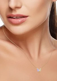 14K Gold Diamond and Enamel Butterfly Pendant Necklace