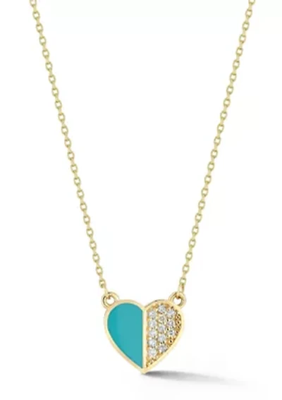 14K Gold Diamond and Enamel Heart Pendant Necklace